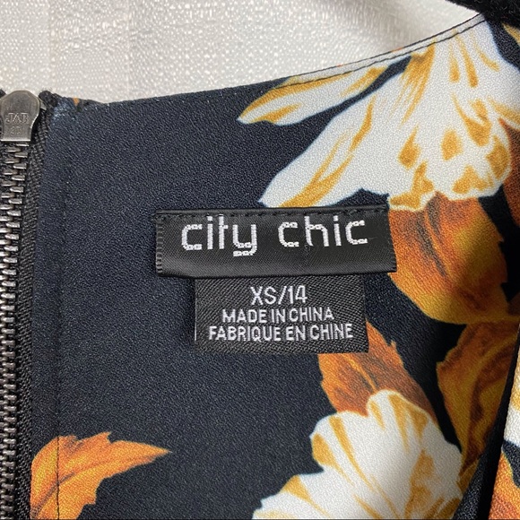 City Chic Black Floral Golden Leaf Midi Dress Sz.XS(14) - Picture 9 of 15